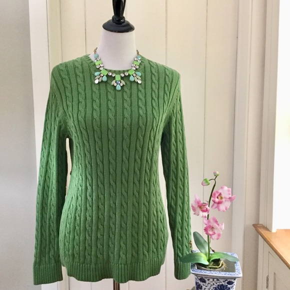 L.L. Bean Sweaters - LL BEAN Green 100% Cotton Cable Knit Sweater